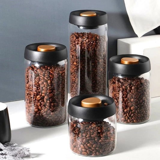 Vacuum Sealed Tank Coffee Beans Storage Glass Bottle Transparent Food Storage Jar Moisture-proof Extract Air Airtight Container